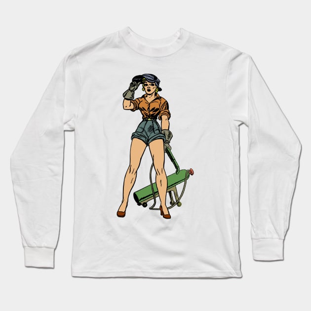 Welder Pin up Girl Long Sleeve T-Shirt by Christyn Evans